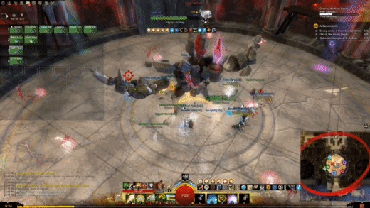 Recolha de orbs vermelhas e brancas junto ao boss