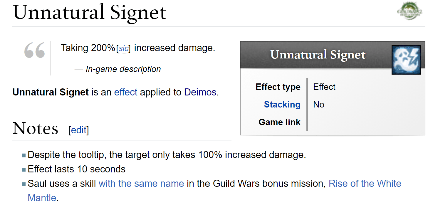 Debuff Unnatural Signet aplicado ao Deimos